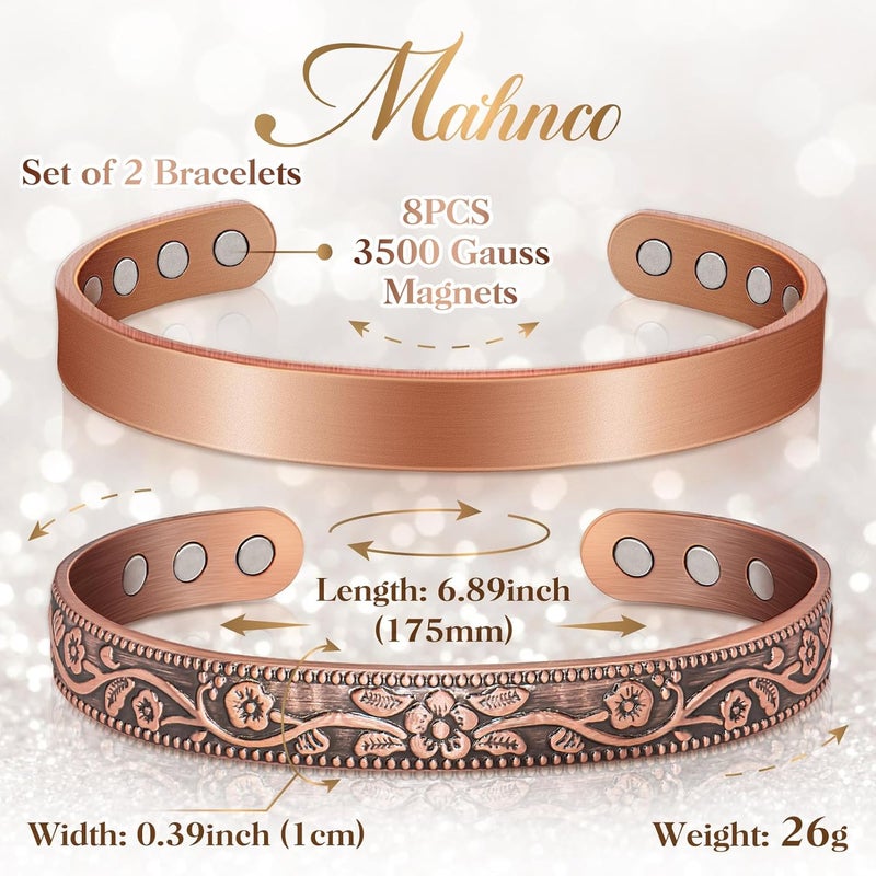 Mahnco Copper Bracelets for Women Men: Lymph Detox Magnetic Bracelet, 100% Pure Copper Bracelet with 6 Magnets 3500 Gauss - Copper Jewelry Gifts - Image 4